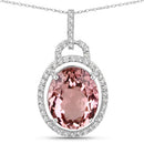 3.90 Carat Genuine Pink Tourmaline and White Diamond 14K White Gold Pendant-5