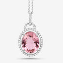 3.90 Carat Genuine Pink Tourmaline and White Diamond 14K White Gold Pendant-8