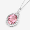 3.90 Carat Genuine Pink Tourmaline and White Diamond 14K White Gold Pendant-10