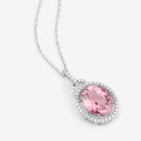 3.90 Carat Genuine Pink Tourmaline and White Diamond 14K White Gold Pendant-12