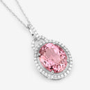 3.90 Carat Genuine Pink Tourmaline and White Diamond 14K White Gold Pendant-13