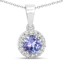 0.55 Carat Genuine Tanzanite and White Topaz .925 Sterling Silver Pendant-2