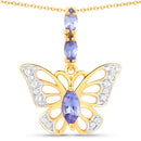 0.74 Carat Genuine Tanzanite and White Topaz .925 Sterling Silver Pendant-2