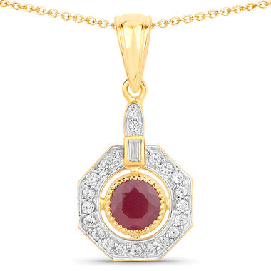 1.57 Carat Genuine Ruby and White Zircon .925 Sterling Silver Pendant - 0