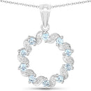 1.10 Carat Genuine Aquamarine and White Topaz .925 Sterling Silver Pendant-5
