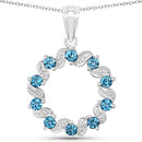 1.50 Carat Genuine London Blue Topaz and White Topaz .925 Sterling Silver Pendant-5