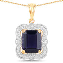 4.07 Carat Genuine Iolite and White Diamond 14K Yellow Gold Pendant-5