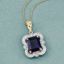 4.07 Carat Genuine Iolite and White Diamond 14K Yellow Gold Pendant-6