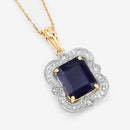 4.07 Carat Genuine Iolite and White Diamond 14K Yellow Gold Pendant-7
