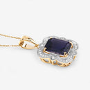 4.07 Carat Genuine Iolite and White Diamond 14K Yellow Gold Pendant-10