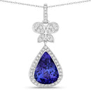 5.54 Carat Genuine Tanzanite and White Diamond 18K White Gold Pendant-5