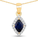 0.92 Carat Genuine Blue Sapphire and White Diamond 14K Yellow Gold Pendant-5