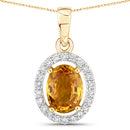 1.78 Carat Genuine Yellow Sapphire and White Diamond 14K Yellow Gold Pendant-5