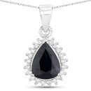 2.09 Carat Genuine Blue Sapphire and White Diamond 14K White Gold Pendant-5