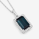 3.55 Carat Genuine Green Tourmaline and White Diamond 14K White Gold Pendant-9