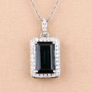 3.55 Carat Genuine Green Tourmaline and White Diamond 14K White Gold Pendant-11