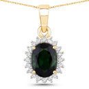 1.39 Carat Genuine Green Tourmaline and White Diamond 14K Yellow Gold Pendant-5