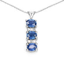 0.64 Carat Genuine Blue Sapphire and White Diamond .925 Sterling Silver Pendant-3