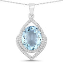 3.82 Carat Genuine Aquamarine and White Diamond 14K White Gold Pendant-5