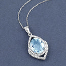 3.82 Carat Genuine Aquamarine and White Diamond 14K White Gold Pendant-6