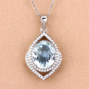 3.82 Carat Genuine Aquamarine and White Diamond 14K White Gold Pendant-8