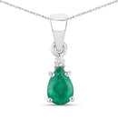 0.68 Carat Genuine Zambian Emerald and White Diamond 14K White Gold Pendant-2