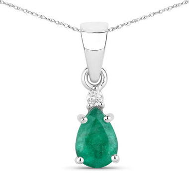 0.68 Carat Genuine Zambian Emerald and White Diamond 14K White Gold Pendant - 0