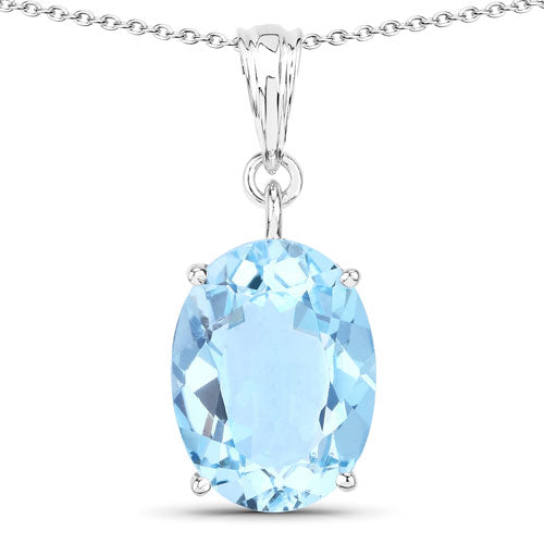 11.25 Carat Genuine Swiss Blue Topaz .925 Sterling Silver Pendant