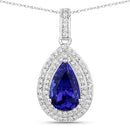 2.56 Carat Genuine Tanzanite and White Diamond 14K White Gold Pendant-5