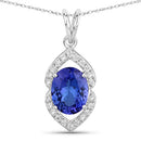 2.44 Carat Genuine Tanzanite and White Diamond 14K White Gold Pendant-5