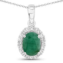 1.55 Carat Genuine Emerald and White Topaz .925 Sterling Silver Pendant-2