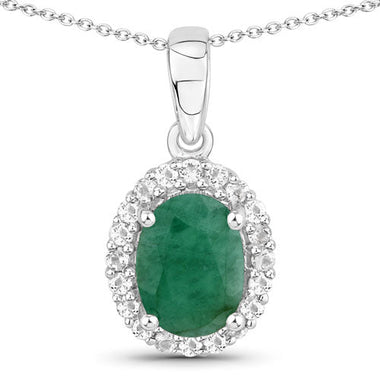 1.55 Carat Genuine Emerald and White Topaz .925 Sterling Silver Pendant - 0