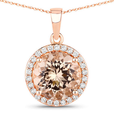 3.61 Carat Genuine Morganite and White Diamond 14K Rose Gold Pendant - 0