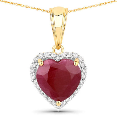 4.47 Carat Genuine Ruby and White Diamond 14K Yellow Gold Pendant - 0