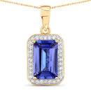 2.15 Carat Genuine Tanzanite and White Diamond 14K Yellow Gold Pendant-2