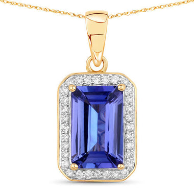 2.15 Carat Genuine Tanzanite and White Diamond 14K Yellow Gold Pendant - 0