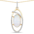 3.59 Carat Genuine Ethiopian Opal and White Diamond 14K Yellow Gold Pendant-2
