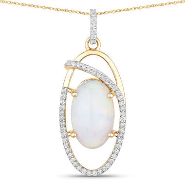 3.59 Carat Genuine Ethiopian Opal and White Diamond 14K Yellow Gold Pendant - 0