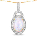 3.30 Carat Genuine Ethiopian Opal and White Diamond 14K Yellow Gold Pendant-2