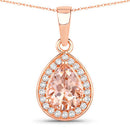 1.01 Carat Genuine Morganite and White Diamond 14K Rose Gold Pendant-2