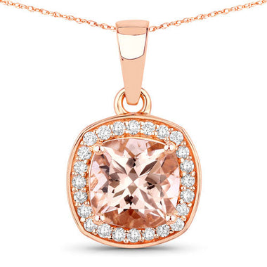 1.36 Carat Genuine Morganite and White Diamond 14K Rose Gold Pendant - 0