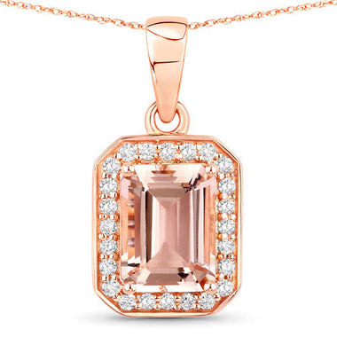 1.51 Carat Genuine Morganite and White Diamond 14K Rose Gold Pendant - 0