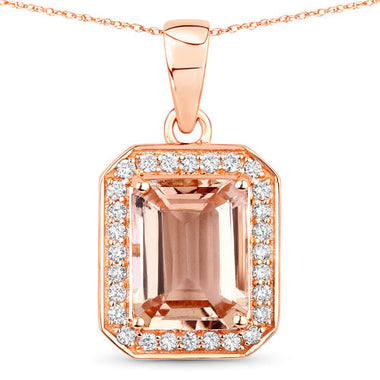 1.98 Carat Genuine Morganite and White Diamond 14K Rose Gold Pendant - 0