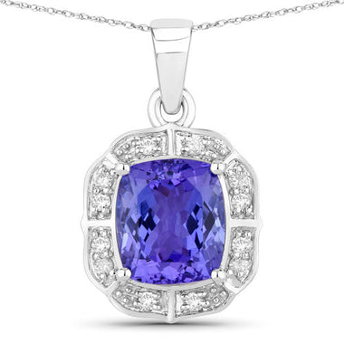 2.52 Carat Genuine Tanzanite and White Diamond 14K White Gold Pendant - 0