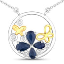 1.41 Carat Genuine Blue Sapphire and White Topaz .925 Sterling Silver Pendant-5