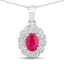 0.95 Carat Genuine Ruby and White Diamond 10K White Gold Pendant-1