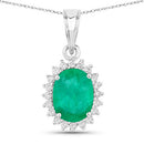 1.36 Carat Genuine Zambian Emerald and White Diamond 10K White Gold Pendant-1