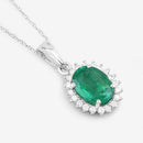 1.36 Carat Genuine Zambian Emerald and White Diamond 10K White Gold Pendant-7