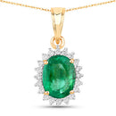 1.36 Carat Genuine Zambian Emerald and White Diamond 10K Yellow Gold Pendant-1