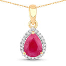 1.55 Carat Genuine Ruby and White Diamond 10K Yellow Gold Pendant-1